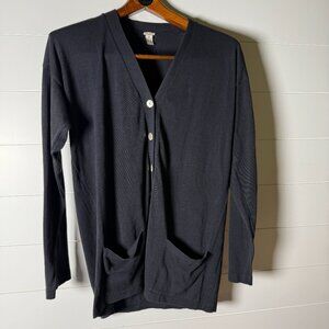 Malo Cardigan Button Down & Short Sleeve Sweater Twin Set Black 100% Cotton Sz M